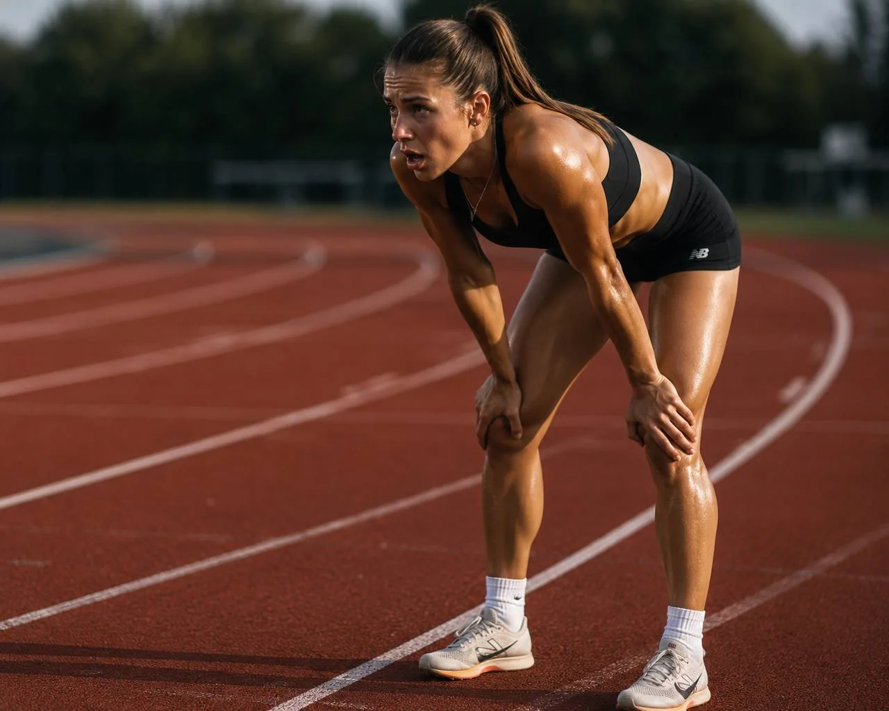 Female track athlete recovering after a demanding interval session